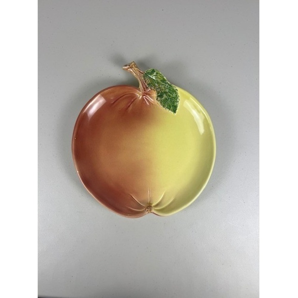 Vintage Portugal Ceramic Apple Plate 13"‎ Figural Majolica Red Yellow 890 RARE